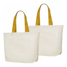 Ecobag Sacola De Lona 46x40x10cm Kit 2peças Alça Amarela