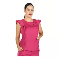 Blusa Scrub Uniforme Feminino Babados Rosa Pink