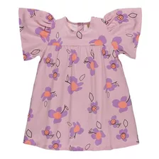 Vestido De Malha Rosa Estampa Flor Lilás Bebe Menina Up Baby