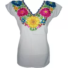 Blusa Bordada Artesanal Manta Mexicana Tallas Extra 2xl, 3xl