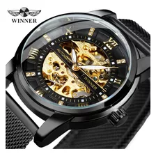 Reloj Mecánico Automático Esqueleto Negro Para Hombres