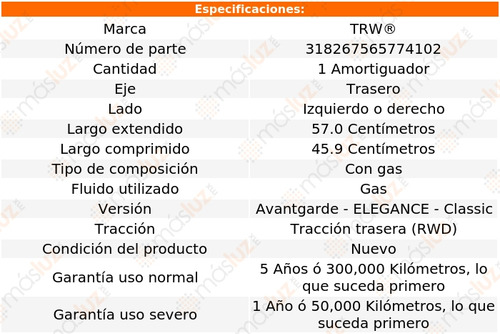 1- Amortiguador Gas Trasero Izq/der C320 Rwd 01/05 Trw Foto 2