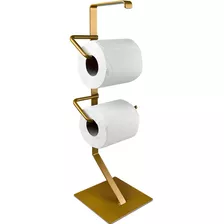 Porta Papel Higiênico De Chão Duplo Para Lavabo Banheiro Cor Dourado