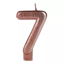 Vela Aniversário Cintilante Glitter Rosé Gold Número 7