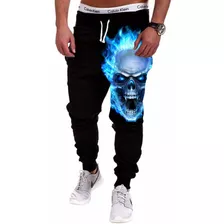 Calça De Moletom Moleton Masculina Caveira Azul Vampira