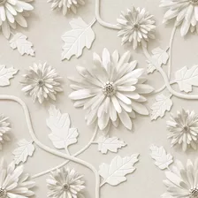 Papel De Parede Floral Branco Grandes No 3d Detalhados 1,50m