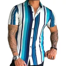 Camisa Havaiana Listrada Plus Size Masculina Moda Praia