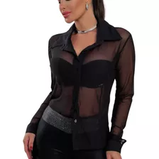 Camisa Blusa Social Feminina Manga Longa Com Botões