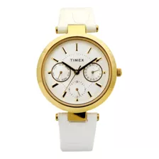Reloj Timex Moda Modelo: Twel11809e Color De La Correa Blanco Color Del Bisel Dorado Color Del Fondo Blanco