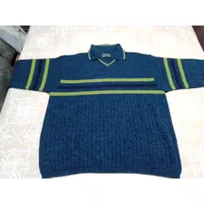 Sweater Peter Elliot Azul Franjas Verde Lana Acrilico Italy