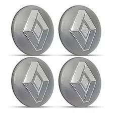 Jogo 4 Emblema Logo Adesivo Roda Renault Cinza 51mm