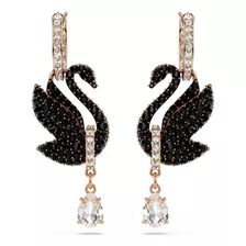 Aros Pendientes Aretes Swarovski Swan Negros Original 