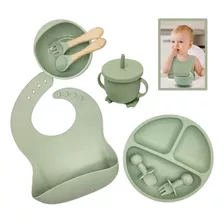 Kit Refeição Bebê Prato Babador Copo Talher Silicone Ventosa