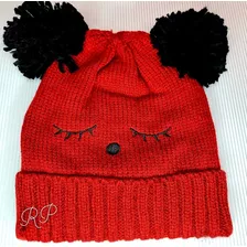 Gorro De Lana Oso Pompom Para Niños/ Adultos Color Elección.