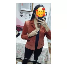 Terninho Feminino 100% Couro Veludocanelado Botões Veste M/g