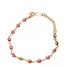 Pulsera Ojito Turco 4mm Rojo Acero Inoxidable Dorado