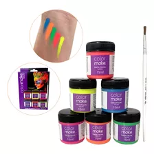 Kit Pintura Facial Neon Fluor Color Make 6 Cores + Pincel