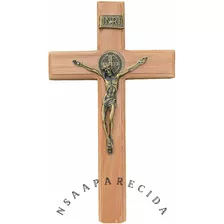 Crucifixo São Bento Parede De Madeira Maciça Resistente 26cm