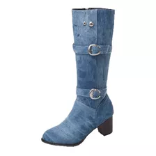 Zapatos Cálidos De Mujer Botas De Mezclilla De Tubo Largo Ca