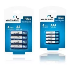 Kit Pilhas Recarregaveis 4 Aa + 4 Aaa Multilaser