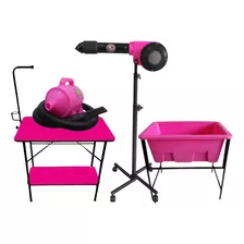 Kit Petshop Secador Soprador Mesa De Tosa Banheira Peq. Rosa