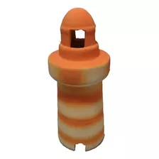 Adorno Pecera Faro Cerámica Fluo Naranja 17 Cm Alto 