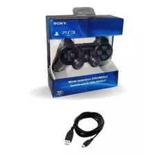 Controle Joystick Ps3 Black + Cabo Carregador Nf