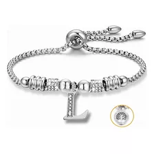 Pulseras Mujer Inicial Letra Pulcera Oro Rosado 18k Color Plata L