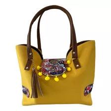 Bolsa De Mano Para Mujer, Diseño Artesanal Amarillo.