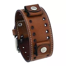 Nemesis Sthb Brown Wide Leather Cuff Pulsera De Reloj