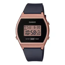 Reloj De Pulsera Casio Youth Lw-204 De Cuerpo Color Oro Rosa, Digital, Fondo Rosa, Con Correa De Resina Color Negro, Dial Negro, Minutero/segundero Negro, Bisel Color Oro Rosa