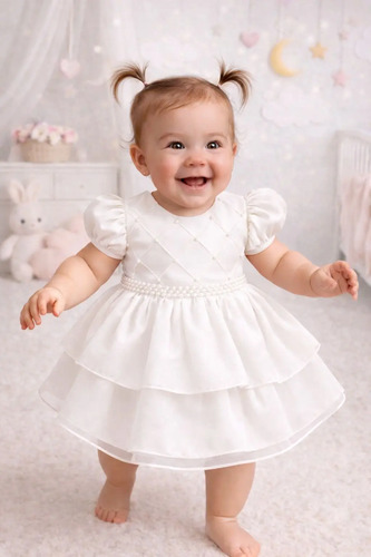 Vestido Batizado Bebê Recém-nascido Tule Rodado Igreja Luxo