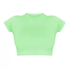 Blusa Feminina Top Cropped Camiseta Manga Curta Básica