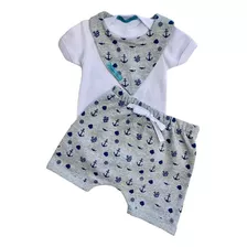 Conjunto Para Bebe Menino Com Babador E Bermuda