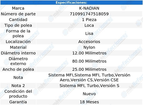 Polea Lisa Nylon K-nadian Saab 9000 L4 2.3l 90 Al 98 Foto 3