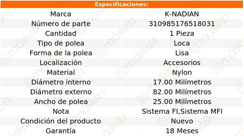 Polea Lisa Nylon Oldsmobile Toronado V6 3.8l 88-92 K-nadian Foto 3