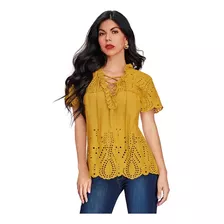 Blusa Dama Mostaza Con Tira Bordada 965-40