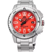 Reloj Orient Mecánico M-force Ra-ac0n02y10b E-watch Color De La Correa Plateado Color Del Fondo Naranja