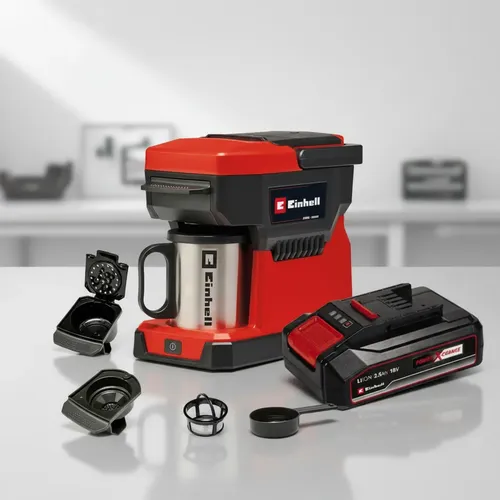 Kit Einhell: Cafetera Inalambrica Filtro Capsula Rojo + Cargador Y Bateria 18v 2.5ah Litio