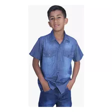 Camisa Social Jeans Infantil Manga Curta Para Meninos Oferta