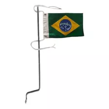 Haste Cromada E Bandeira Brasil P/ Moto Custom Lado Direito