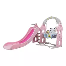 Playground Lazer Infantil 3x1 Plástico Escorregador Balanço Cor Rosa