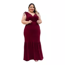 Vestido Longo Plus Size Decote Coração Lacinho Na Manga