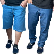 Calça Plus Size Jeans Masculina Elastano + Bermuda Brinde