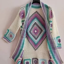  Saco Kimono Granny Crochet Tejido Artesanal