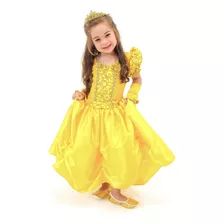 Fantasia Infantil Vestido Luxo Princesas C/ Luva E Tiara