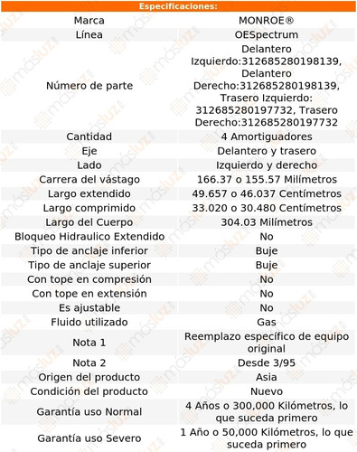 Kit 4 Amortiguadores Gas Oespectrum Grand Caravan Dodge 95 Foto 3