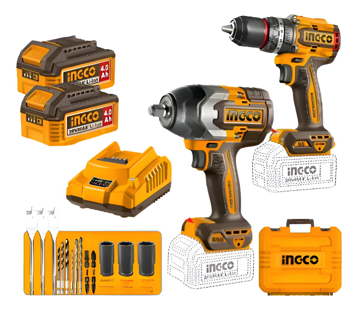 Llave Impacto 850nm Taladro Perc 96nm 13mm 20v Ingco Lacueva Amarillo