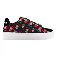 Tenis Negro Lele Muñeca Estampado Arte Mexicano Agujeta