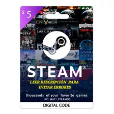 5 Usd Tarjeta De Regalo Steam - Recarga Steam